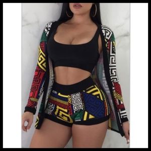 Printing Two-piece Shorts Set With Coat